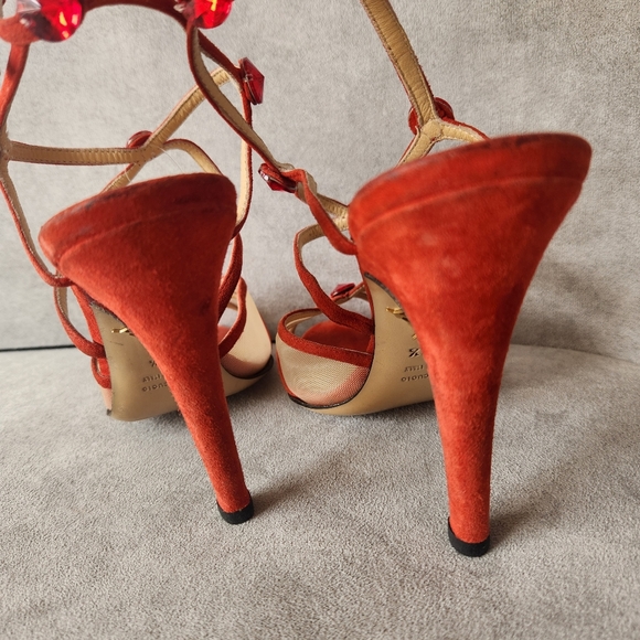 Charlotte Olympia heeled sandals 8.5 scarlet red suede Isadora mesh Made Italy - Picture 10 of 13